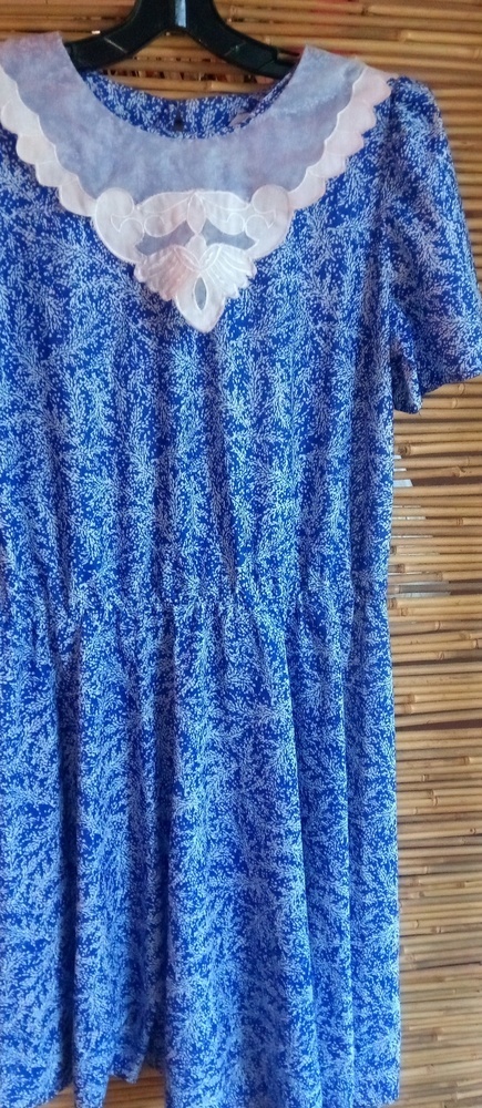 Ricardo M Cottagecore Vintage Short Sleeved Blue Floral Midi Dress